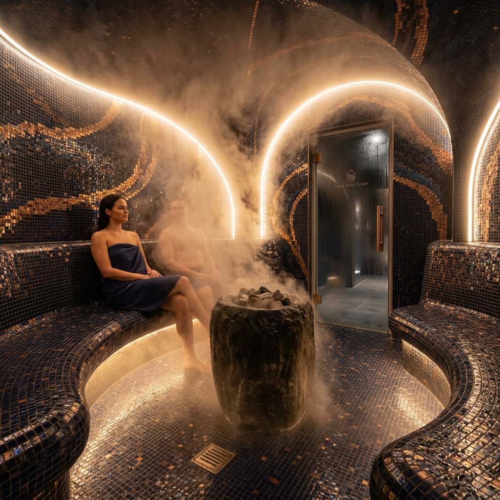 Luxury mosaic finish steam room designed and installed by CalidraBuild Global